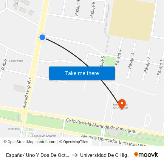 España/ Uno Y Dos De Octubre to Universidad De O'Higgins map