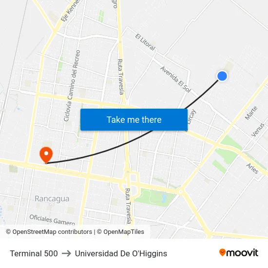 Terminal 500 to Universidad De O'Higgins map