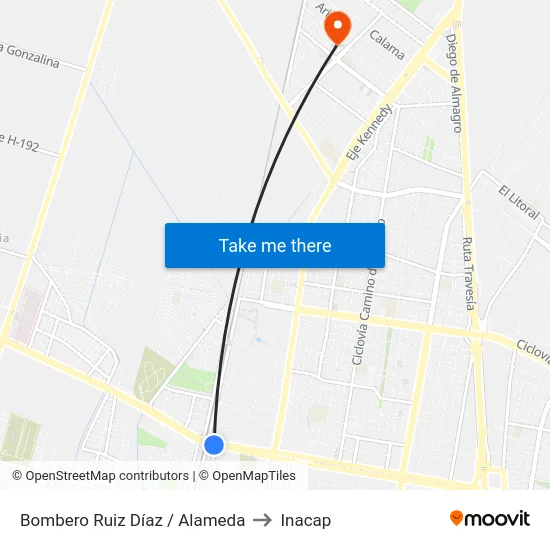 Bombero Ruiz Díaz / Alameda to Inacap map