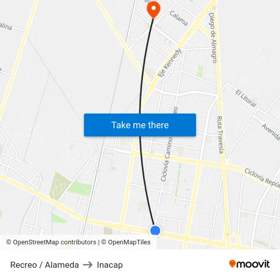 Recreo / Alameda to Inacap map