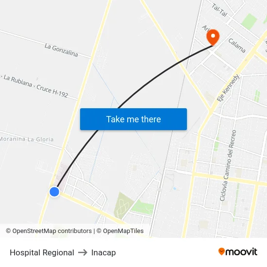 Hospital Regional to Inacap map
