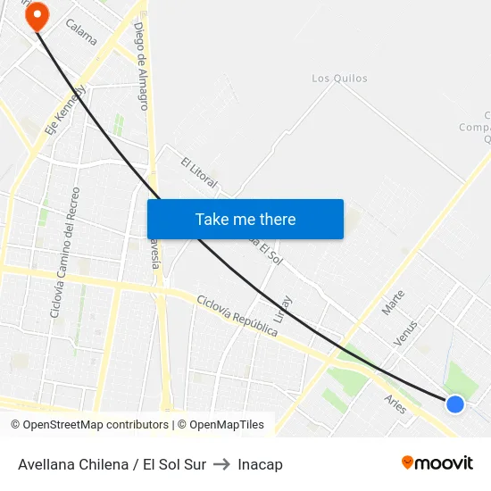 Avellana Chilena / El Sol Sur to Inacap map