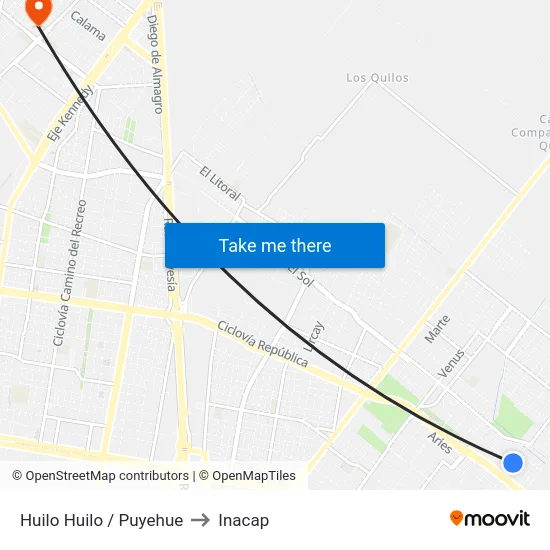 Huilo Huilo / Puyehue to Inacap map