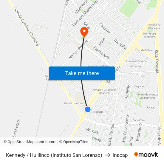 Kennedy / Huillinco (Instituto San Lorenzo) to Inacap map