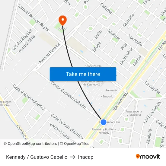 Kennedy / Gustavo Cabello to Inacap map