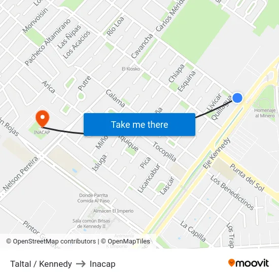 Taltal / Kennedy to Inacap map