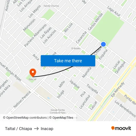 Taltal / Chiapa to Inacap map