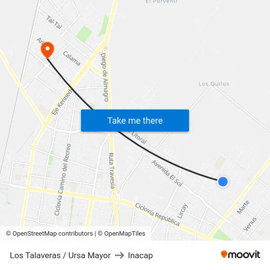Los Talaveras / Ursa Mayor to Inacap map
