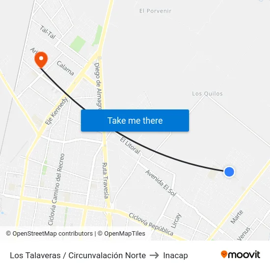 Los Talaveras / Circunvalación Norte to Inacap map