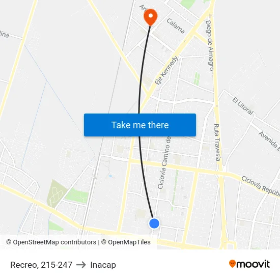 Recreo, 215-247 to Inacap map