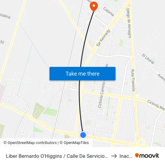 Liber Bernardo O'Higgins / Calle De Servicio Hospital to Inacap map
