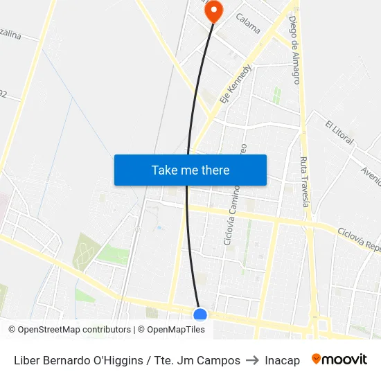 Liber Bernardo O'Higgins / Tte. Jm Campos to Inacap map