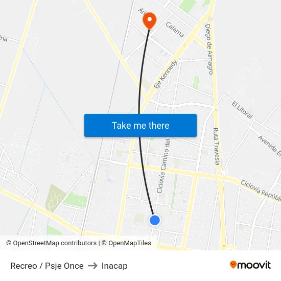 Recreo / Psje Once to Inacap map
