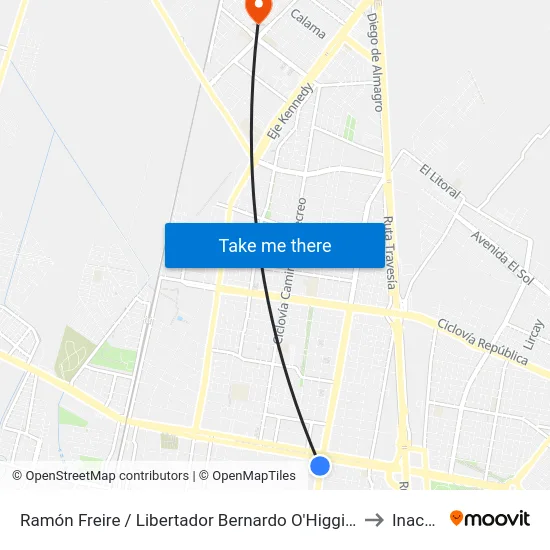 Ramón Freire / Libertador Bernardo O'Higgins to Inacap map