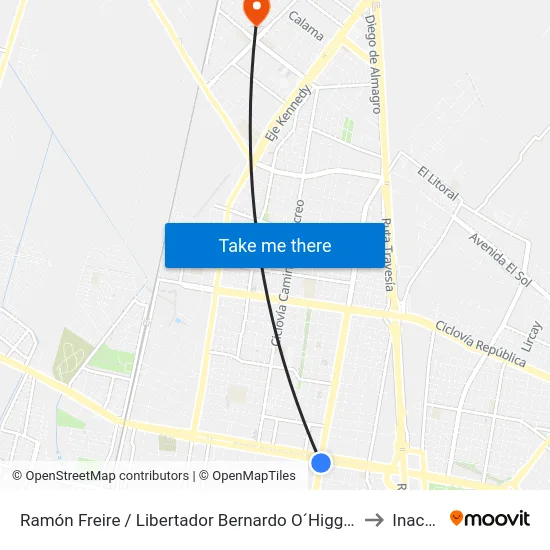 Ramón Freire / Libertador Bernardo O´Higgins to Inacap map