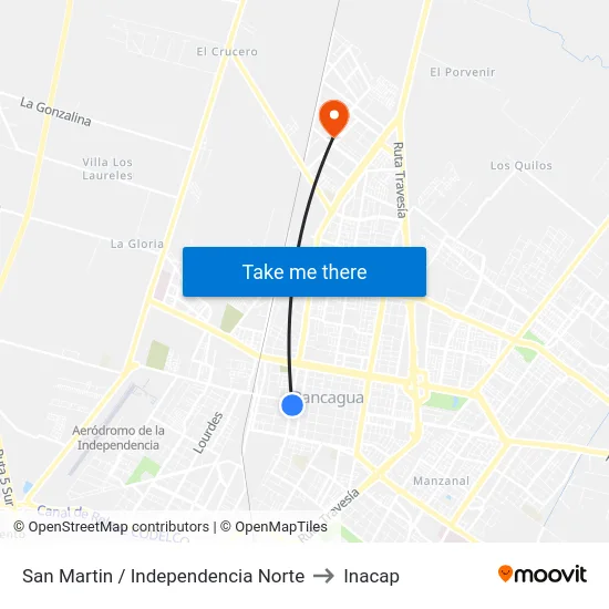 San Martin / Independencia Norte to Inacap map