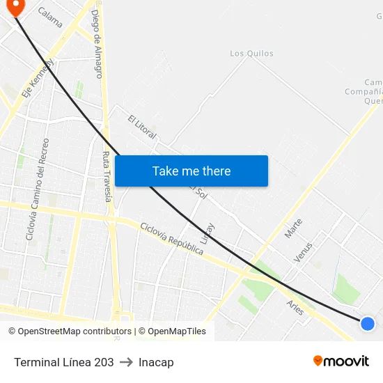 Terminal Línea 203 to Inacap map