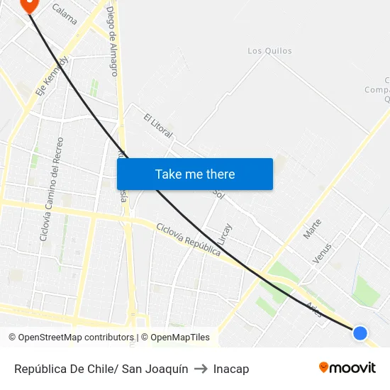 República De Chile/ San Joaquín to Inacap map
