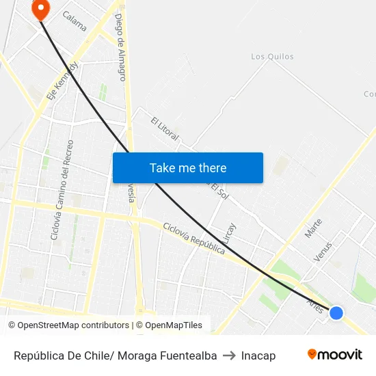 República De Chile/ Moraga Fuentealba to Inacap map