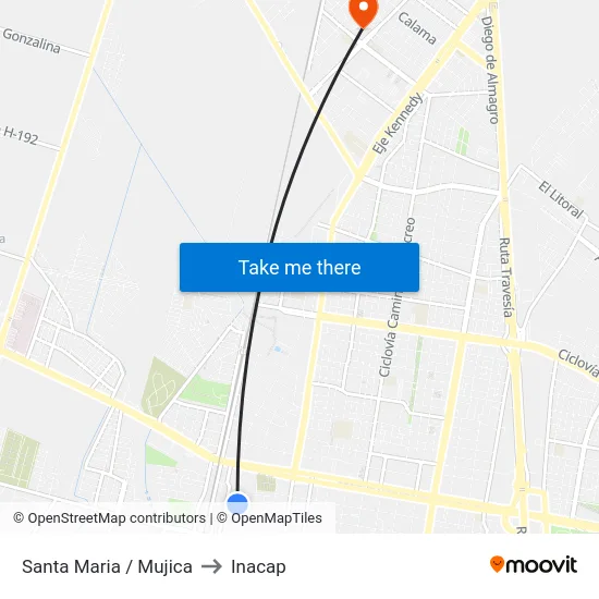 Santa Maria / Mujica to Inacap map