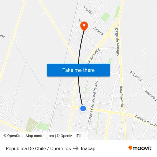 Republica De Chile / Chorrillos to Inacap map