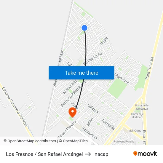 Los Fresnos / San Rafael Arcángel to Inacap map