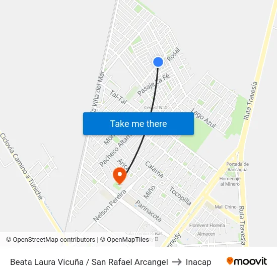 Beata Laura Vicuña / San Rafael Arcangel to Inacap map