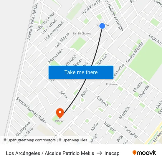 Los Arcángeles / Alcalde Patricio Mekis to Inacap map