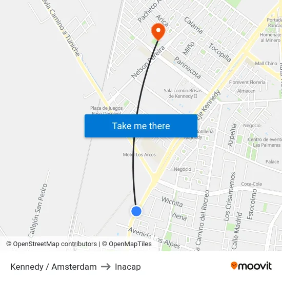Kennedy / Amsterdam to Inacap map