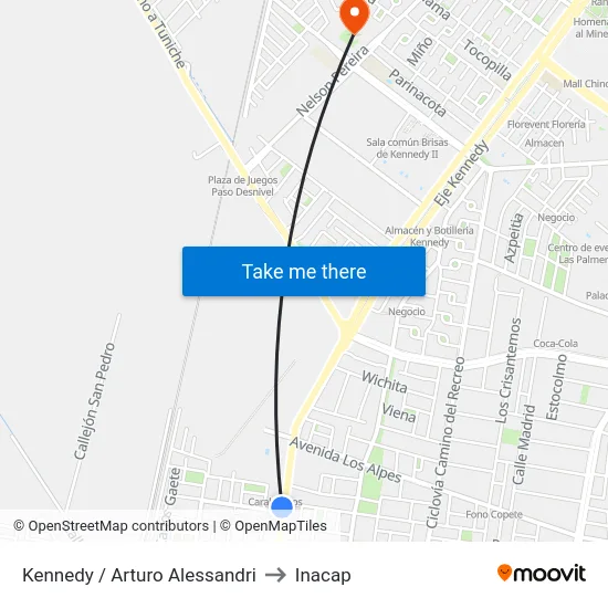 Kennedy / Arturo Alessandri to Inacap map