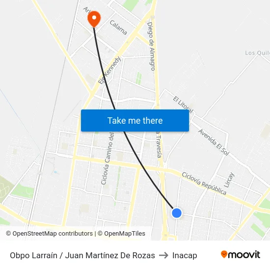Obpo Larraín / Juan Martínez De Rozas to Inacap map