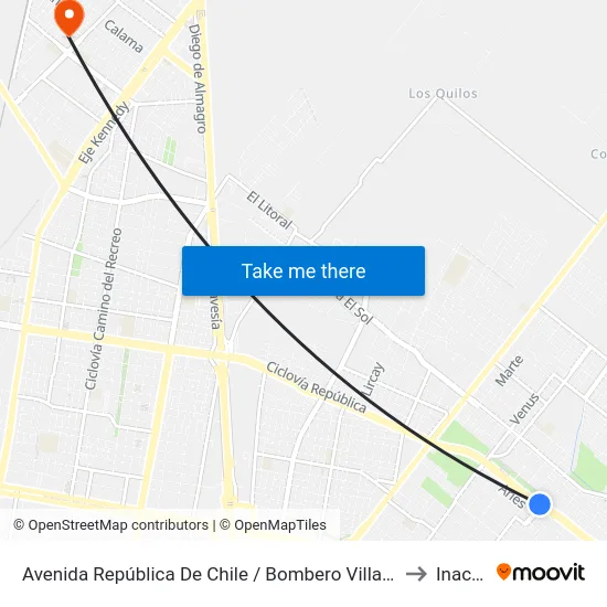 Avenida República De Chile / Bombero Villalobos to Inacap map