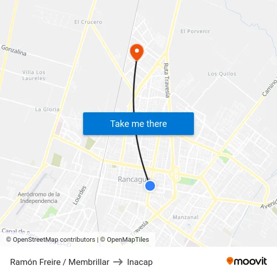 Ramón Freire / Membrillar to Inacap map