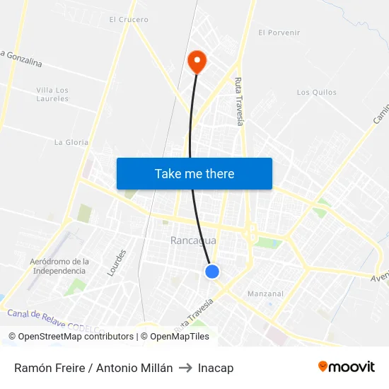 Ramón Freire / Antonio Millán to Inacap map