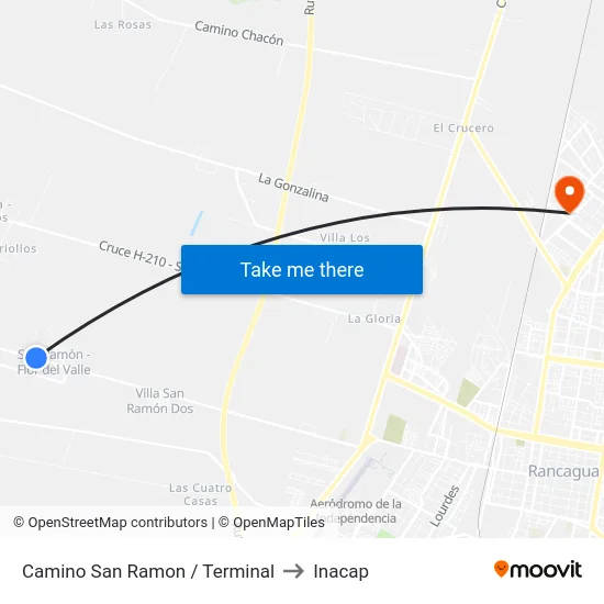 Camino San Ramon / Terminal to Inacap map