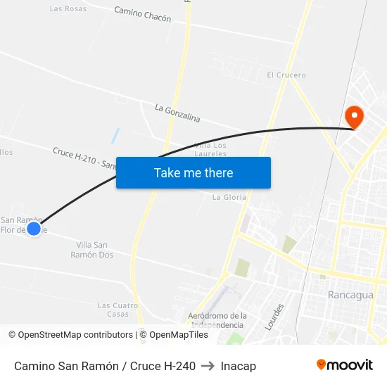 Camino San Ramón / Cruce H-240 to Inacap map