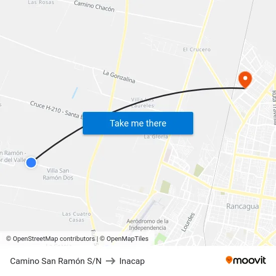 Camino San Ramón S/N to Inacap map