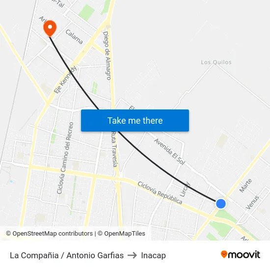 La Compañia / Antonio Garfias to Inacap map