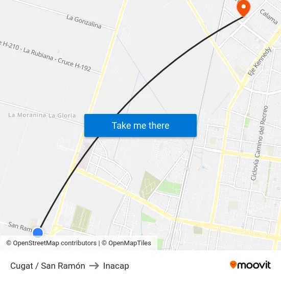 Cugat / San Ramón to Inacap map