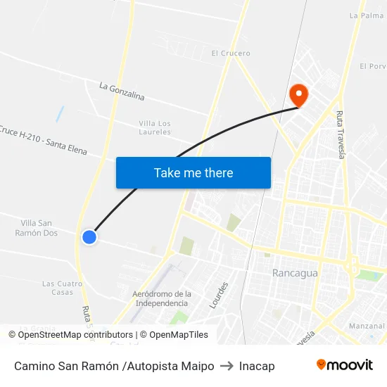 Camino San Ramón /Autopista Maipo to Inacap map