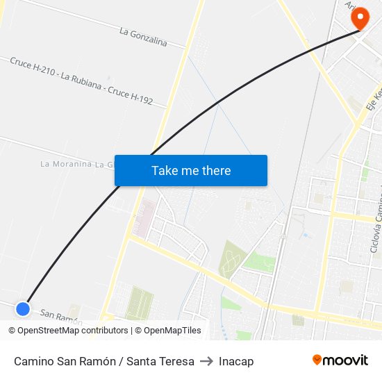 Camino San Ramón / Santa Teresa to Inacap map