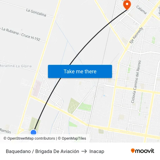 Baquedano / Brigada De Aviación to Inacap map
