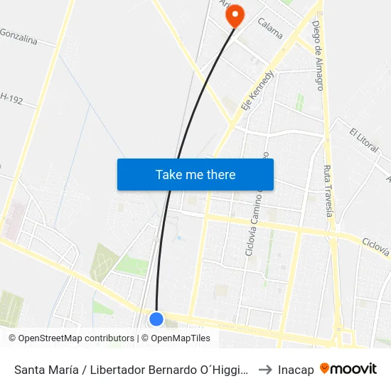 Santa María / Libertador Bernardo O´Higgins to Inacap map