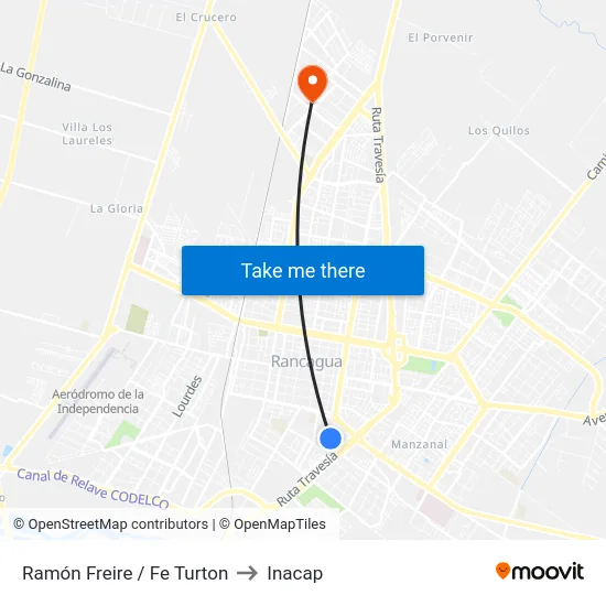 Ramón Freire / Fe Turton to Inacap map