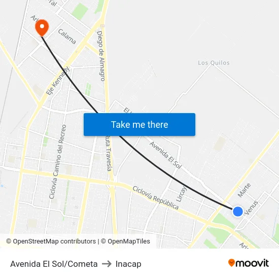 Avenida El Sol/Cometa to Inacap map