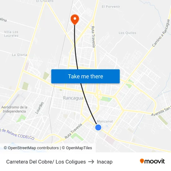 Carretera Del Cobre/ Los Coligues to Inacap map
