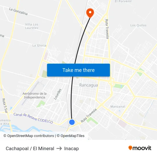 Cachapoal / El Mineral to Inacap map