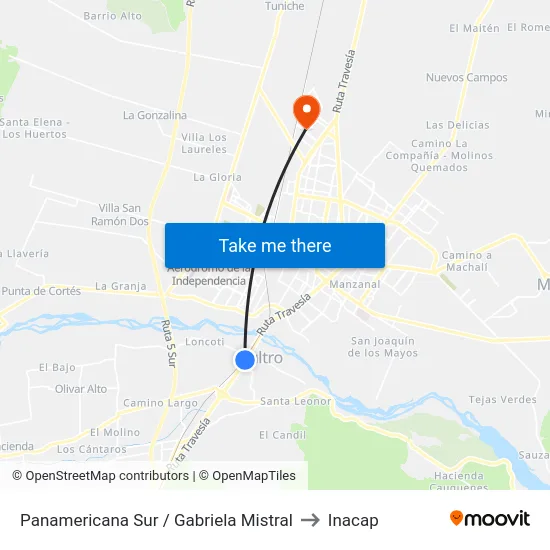Panamericana Sur / Gabriela Mistral to Inacap map