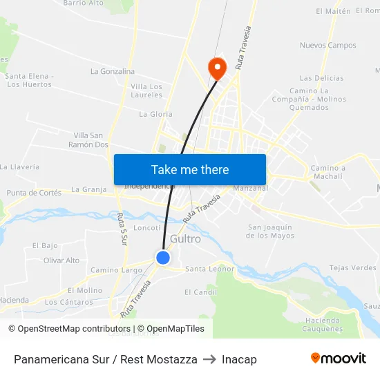 Panamericana Sur / Rest Mostazza to Inacap map