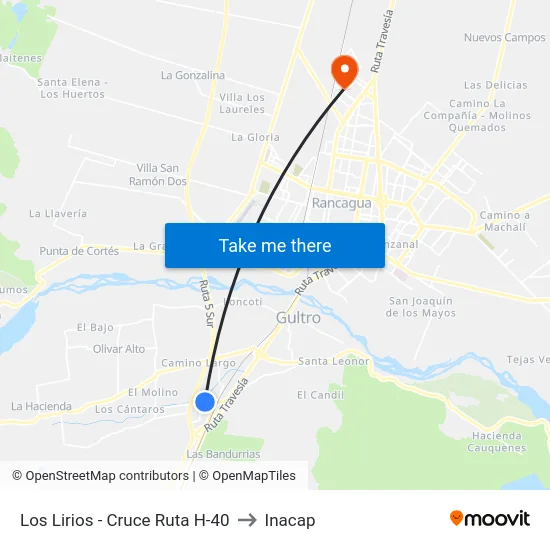 Los Lirios - Cruce Ruta H-40 to Inacap map
